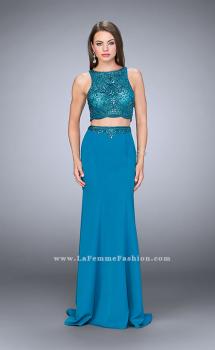 Picture of: Two Piece Dress with Sheer Top and Scalloped Edges in Blue, Style: 23907, Main Picture