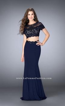 Picture of: Two Piece Beaded Lace Prom Gown with Cap Sleeves in Blue, Style: 23912, Main Picture