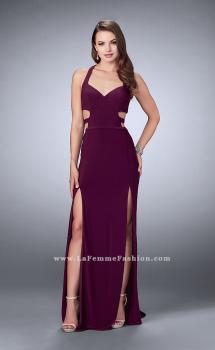 Picture of: Double Slit Jersey Dress with Cut Outs and Racer Back in Purple, Style: 23967, Main Picture