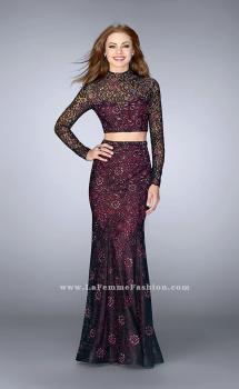 Picture of: Lace Two Piece Dress with Long Sleeves and Open Back in Black, Style: 23985, Main Picture