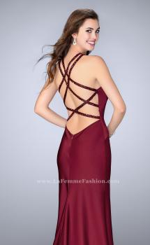 Picture of: High Beaded Neck Prom Dress with Strappy Back in Red, Style: 23993, Main Picture