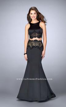 Picture of: Long Satin Two Piece Gown with Beaded Lace in Black, Style: 24083, Main Picture