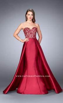 Picture of: Strapless Embroidered Prom Dress with Cape Overlay in Red, Style: 24146, Main Picture