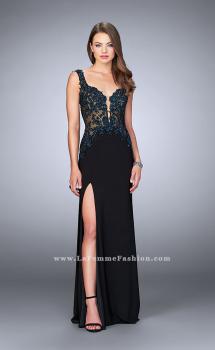 Picture of: Sheer Prom Dress with Lace and Rhinestones in Black, Style: 24168, Main Picture