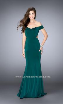 Picture of: Fitted Off the Shoulder Jersey Dress with Open Back in Green, Style: 24250, Main Picture