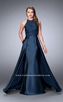 Picture of: High Neck Cape Dress with Mikado Skirt and Lace Top in Blue, Style: 24252, Main Picture