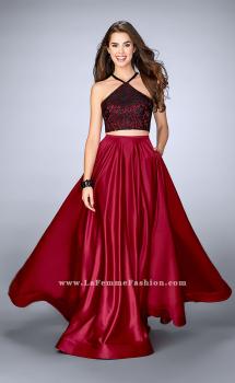 Picture of: Two Piece A-line Dress with Satin Skirt and Lace Top in Red, Style: 24264, Main Picture