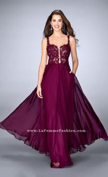 Picture of: A-line Prom Dress with Chiffon Skirt and Lace Top in Pink, Style: 24296, Main Picture