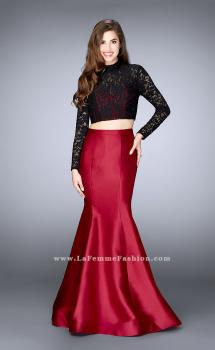 Picture of: Two Piece Mermaid Dress with Long Sleeve Lace Top in Red, Style: 24302, Main Picture