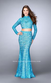 Picture of: Two Piece Lace Dress with Long Sleeves and Open Back in Blue, Style: 24342, Main Picture