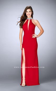 Picture of: Jersey Dress with High Beaded Collar and V Neckline in Red, Style: 24353, Main Picture