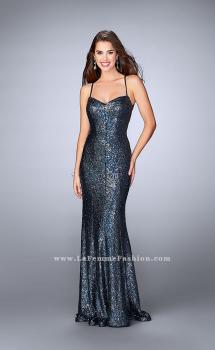 Picture of: Fitted Sequin Prom Dress with an Open Strappy Back in Blue, Style: 24378, Main Picture