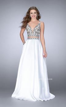 Picture of: A-line Two Piece Dress with Beaded Top and Pockets in White, Style: 24397, Main Picture