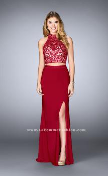 Picture of: Embroidered Two Piece Jersey Dress with Low Back in Red, Style: 24402, Main Picture