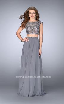 Picture of: A-line Prom Dress with Beaded Top and Cap Sleeves in Silver, Style: 24493, Main Picture