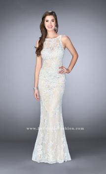 Picture of: Flare Lace Prom Dress with High Neck and Low Back in White, Style: 24565, Main Picture