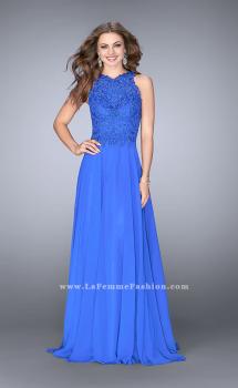 Picture of: Long Chiffon Prom Dress with Sheer Lace Back in Blue, Style: 24574, Main Picture