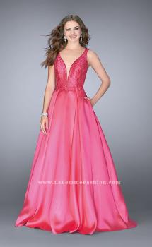 Picture of: Full A-line Mikado Gown with Beaded Deep V Neckline in Pink, Style: 24577, Main Picture
