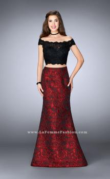 Picture of: Two Piece Prom Dress with Jacquard Flare Skirt in Red, Style: 24646, Main Picture