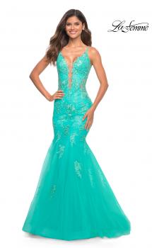 Picture of: Tulle and Lace Mermaid Gown in Aqua in Aqua, Main Picture