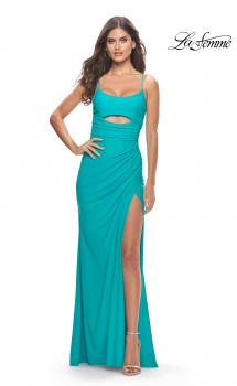 Picture of: Cut Out Soft Jersey Dress with Lace Up Back in Aqua, Style: 31264, Main Picture
