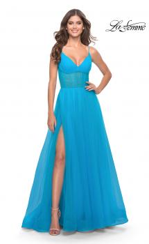 Picture of: Tulle A-line Prom Dress with Corset Sheer Bodice in Aqua, Style: 31502, Main Picture