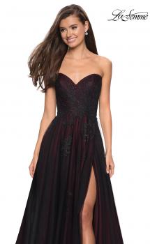 Picture of: Strapless Sweetheart Black And Red Tulle Prom Dress in Black/Burgundy, Style: 27774, Main Picture