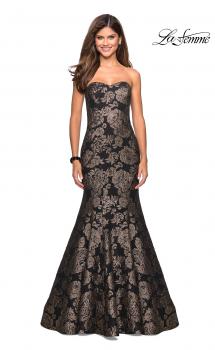 Picture of: Mermaid Style Rose Printed Strapless Prom Dress in Black Gold, Style: 27286, Main Picture