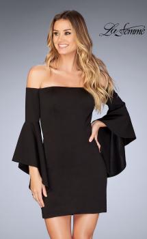 Picture of: Off the Shoulder Ruffle Sleeve Homecoming Dress in Black, Style: 25033, Main Picture