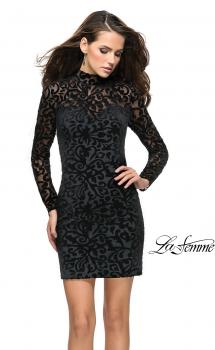 Picture of: Velvet Black Homecoming Dress with Burnout Detail in Black, Style: 26631, Main Picture
