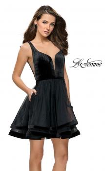 Picture of: Velvet and Tulle Two Piece Set with Pockets and Open Back in Black, Style: 26701, Main Picture