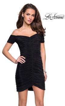 Picture of: Off the Shoulder Little Black Dress with Ruching in Black, Style: 26742, Main Picture