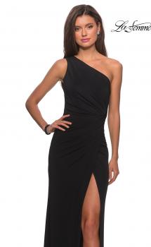Picture of: One Shoulder Dress with Ruching and Leg Slit in Black, Style: 28135, Main Picture