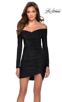 Picture of: Black Off the Shoulder Long Sleeve Homecoming Dress in Black, Style: 29387, Main Picture