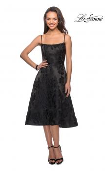 Picture of: Tea Length Lace Dress with Spaghetti Straps in Black, Style: 27748, Main Picture