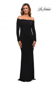 Picture of: Long Sleeve Off The Shoulder Jersey Evening Gown in Black, Style: 28054, Main Picture
