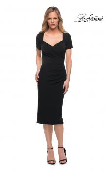 Picture of: Ruched Jersey Below the Knee Dress with Short Sleeves in Black, Main Picture