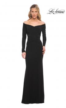 Picture of: Off the Shoulder Jersey Evening Dress with Long Sleeves in Black, Style: 30073, Main Picture