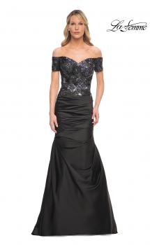 Picture of: Satin Mermaid Gown with Sequin Beaded Top in Black, Style: 30404, Main Picture