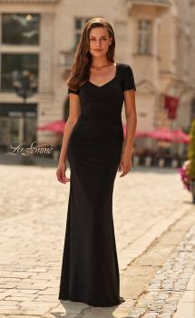 Black Picture of: Short Sleeve Jersey Gown with Sweetheart Neckline and Ruching in Black, Style: 33146, Main Picture