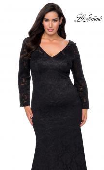 Picture of: Black Lace Curvy Prom Dress with Long Sleeves in Black, Style: 29017, Main Picture