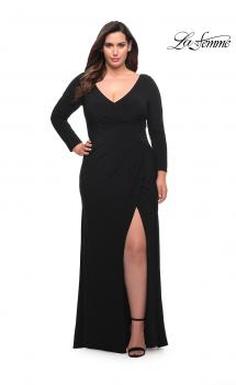 Picture of: Long Sleeve Jersey Plus Dress with Slit in Black, Style: 30071, Main Picture