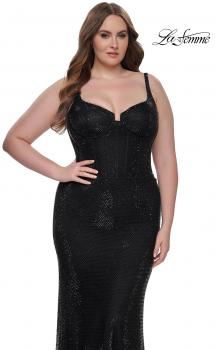 Picture of: Rhinestone Fishnet Plus Size Dress with Bustier Top in Black, Style: 32189, Main Picture