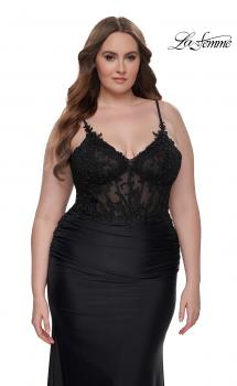 Picture of: Long Plus Size Jersey Dress with Illusion Lace Bodice in Black, Style: 32226, Main Picture