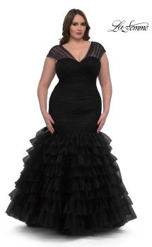 Picture of: Mermaid Curve Prom Dress with Ruffle Skirt in Black, Style: 32389, Main Picture
