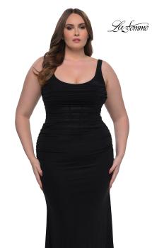 Picture of: Modified Square Neckline Plus Size Dress with Ruching in Black, Style: 33005, Main Picture