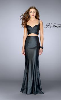 Picture of: Illusion Two Piece Vegan Leather Dress with High Slit in Black, Style: 24744, Main Picture
