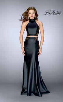 Picture of: Vegan Leather Two Piece Prom Dress and Open Back in Black, Style: 24754, Main Picture