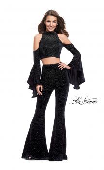 Picture of: Two Piece Sparkling Pants Set with Shoulder Cutouts in Black, Style: 25410, Main Picture