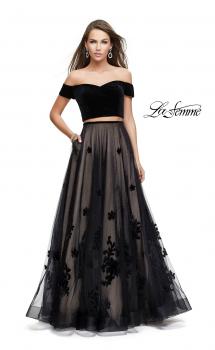 Picture of: Two Piece Prom Dress with Velvet Top and Tulle Skirt in Black, Style: 25574, Main Picture